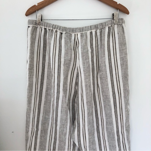 Chico's Linen Brown Striped High Waist Wide Leg Pants Sz 3 - XL - Picture 5 of 10